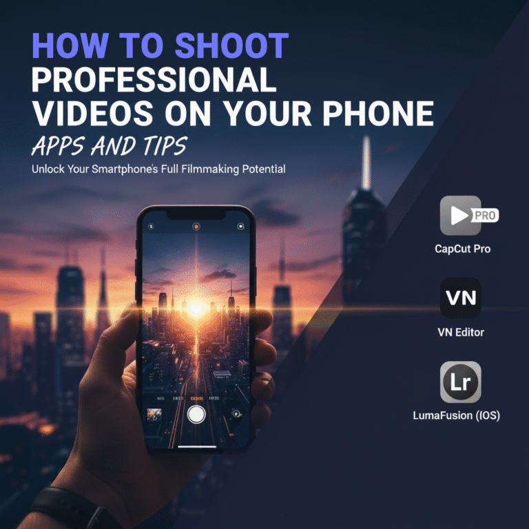 Shooting professional-quality videos on a smartphone using apps like Filmic Pro, CapCut, and Lightroom Mobile