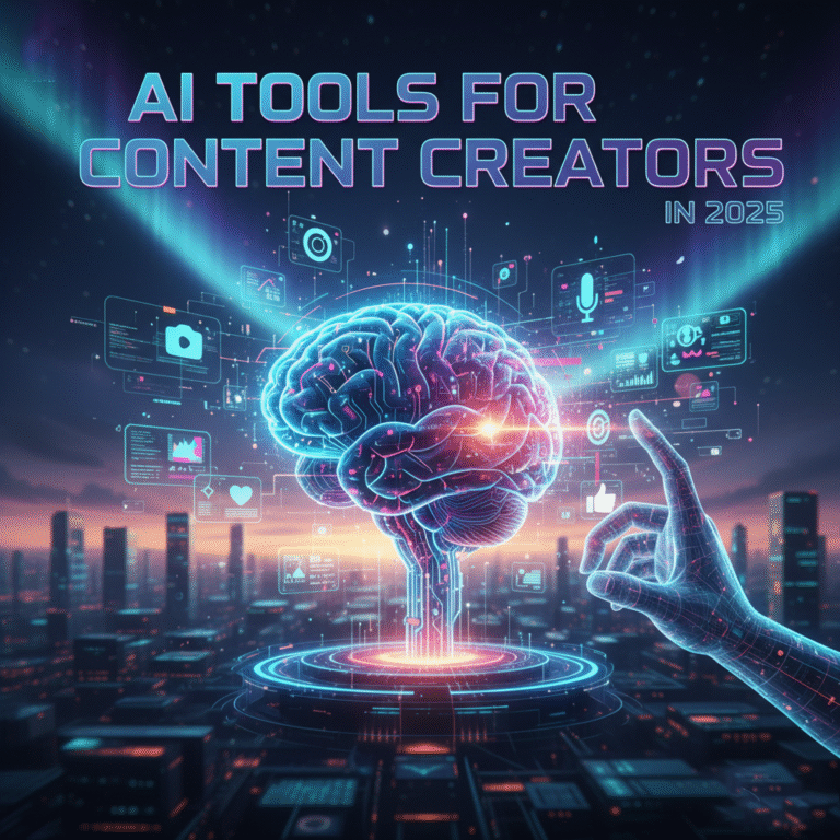 AI tools for content creators in 2025 — illustration showing ChatGPT, Midjourney, Sora, Runway, and OpusClip in use